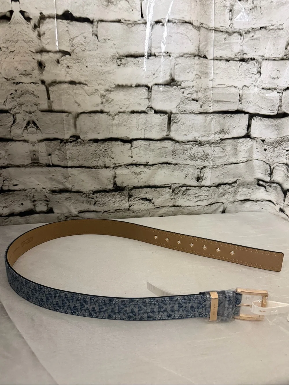 Michael Kors women’s/Men Denim Blue MK Logo Belt with Gold Hardware  40” =XL